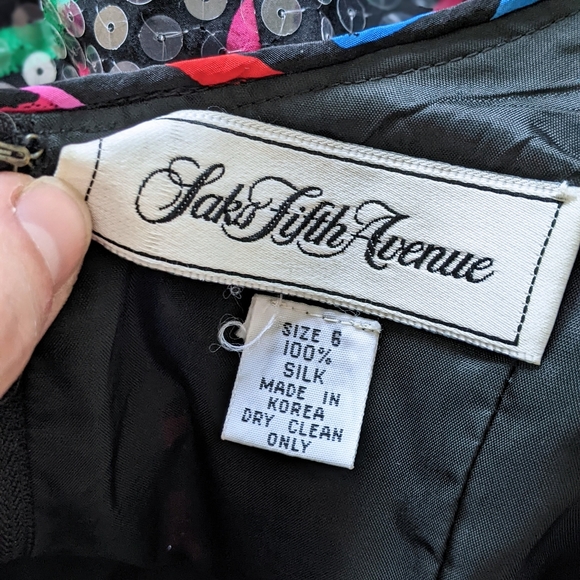 Saks Fifth Ave Retro Silk Sequin Dress - Picture 5 of 9